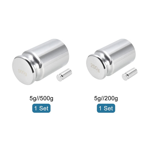 uxcell Gram Calibration Weight Set, 5g 200g 500g M1 Precision Chrome Plated Steel for Digital Balance Scales