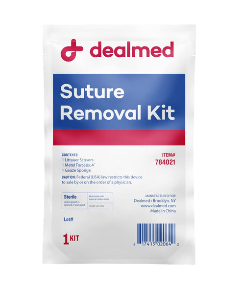 (10 Dealmed Sterile Suture Removal Kit, Includes Suture Removal Scissors, Forceps, and Gauze Sponge, Suture Removal
