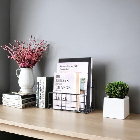 Desk Organizer, 3-Section Vertical Magazine Rack, Metal File Sorter, Document Organizer for Office Desk (Black)