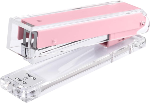 Clear Acrylic Stapler, Elegant Modern Desktop Stapler for Home, Office, or School, Pink