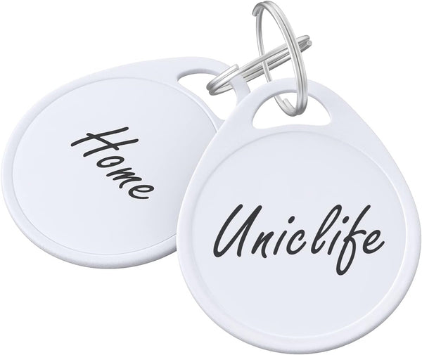Uniclife 1.5 Inch Tough Plastic Key Tags, 50 Pack with Blank Paper Label Stickers and Split Rings