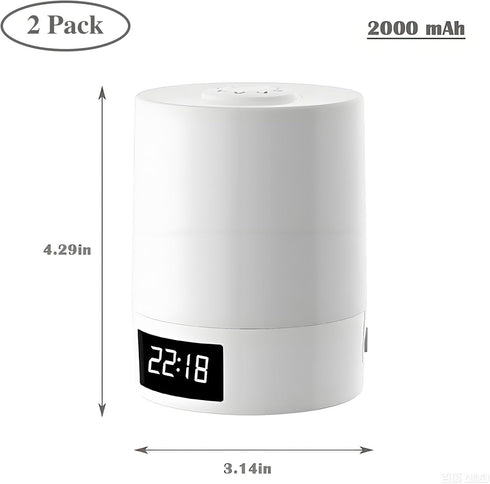 3 2000mAh Dimmable (2, 3.14 4.29) Night Light with Clock, Color Rechargeable LED Touch Lamp, Eye-Caring Cordless