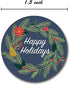 Happy Holidays Stickers, Navy Floral / 1000 Blue Wreath Christmas Labels Roll / 1.5" Round Envelope Seals, Made in USA
