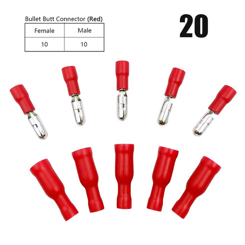 Bullet Butt Connectors - Sopoby 100pcs Assorted Insulated Female & Male Crimp Wire Terminals