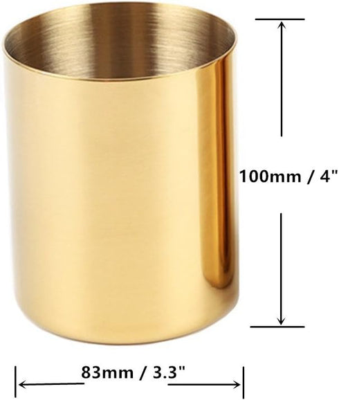 MEI YI TIAN Gold Pen Holder, Glossy Stainless Steel Pencil Cup for Home Office Desk Organizers
