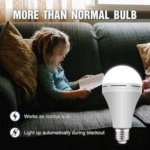 4-Pack White Rechargeable Emergency 15W LED Light Bulb, 100W Equivalent, 1500lm, 6000K, E26/27 Base, 2200mAh Battery
