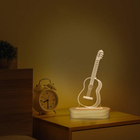 3D Guitar Illusion Optical Night Light LED Bedside Lamp for Children Men Him Musicians Lovers Christmas Gifts Soft Warm