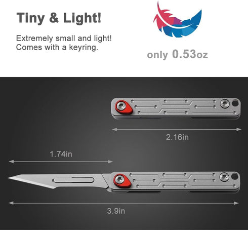 Mini Folding Pocket Knife with 10pcs Replaceable Surgical Blades, Keychain Utility Knives for Women and Men