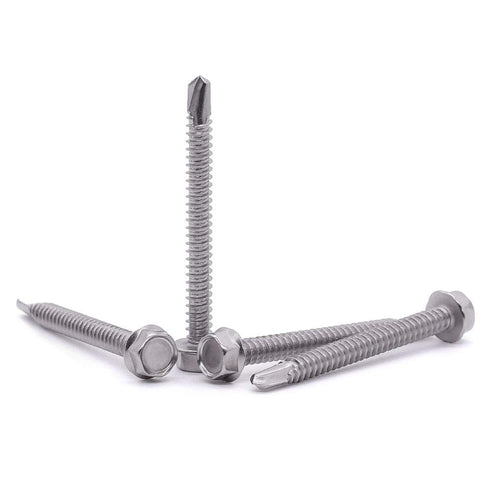 #14 x 4" Hex Washer Head Self Drilling Screws, 25 PCS, Self Tapping Sheet Metal Tek Screws, 410 Stainless Steel
