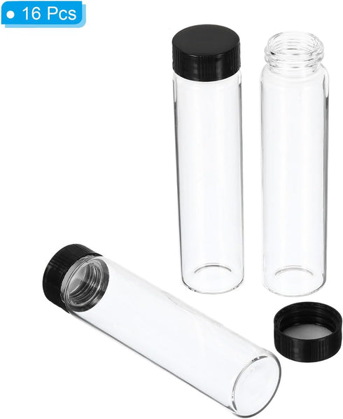 PATIKIL 50mL Glass Vials with Screw Caps, 16Pcs Liquid Sample Vial Storage for Essential Oil, Clear Black
