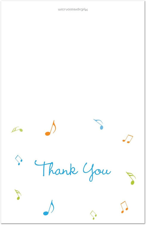 MyExpression.com 50 Pack Vibrant Music Notes Thank You Cards - in Blue, Green, and Orange