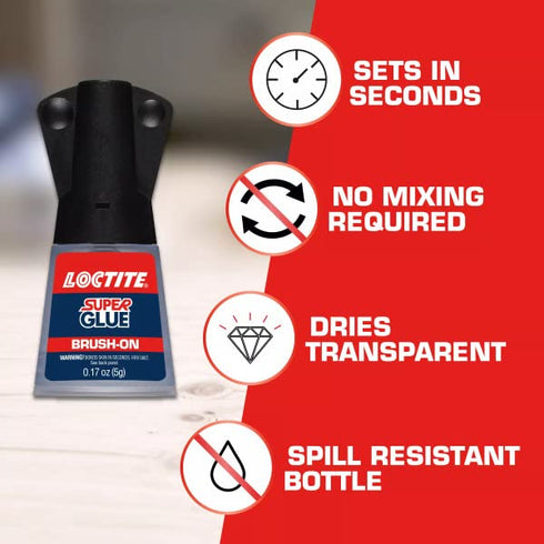Loctite Super Glue Brush On, Clear, 0.18 fl oz Bottle, 6 Pack - Quick Dry Adhesive for Crafts & Repair