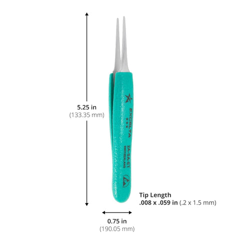 Excelta Stainless Steel Tweezers, 5.25" Straight Tapered Flat Point, Anti-Static Grip for SMD & Lab Use