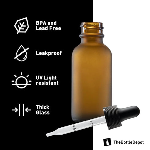 The Bottle Depot - 24 Pack - 1 oz Glass Bottles with Dropper, Amber Frosted, Boston Round, UV Rays Protection