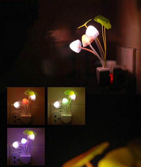 anso 3 Bulbs Night Light Light Sensor LED Mushroom Lamp Night Lamp Baby Home Bedsides (Grass)