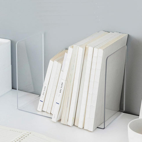 luzen 2Pcs Acrylic Bookends Desktop Storage Bookshelf Book Holder Transparent Book Ends Stand Organizer for Library