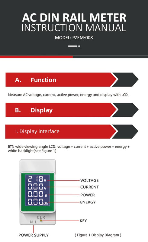 HiLetgo AC Digital Multimeter 50-300V 100A with LCD Display for Current, Voltage, Active Power, and Energy Measurement