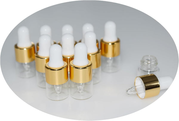 Small Dropper Bottle, 10pcs 1ml Mini Glass Sample Bottles for Travel Liquids