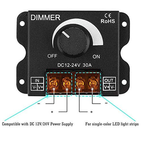 Dimmer, DC12V-24V 30A Dimming Dimmer Dimmer) 2 SUPERNIGHT LED Light Strip PWM Controller for Knob Adjust Brightness