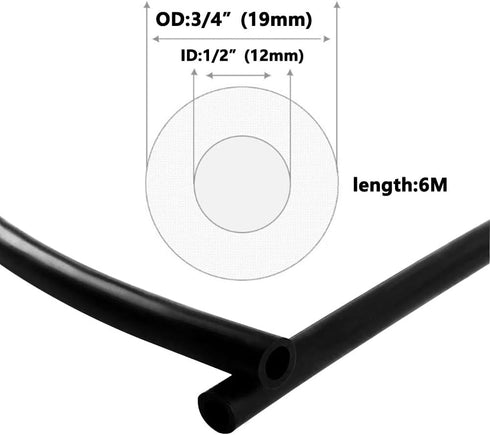 Silicone Tubing 1/2" ID x 3/4" OD Black High-Temperature Food Grade Hose Tube for Air and Liquid Transfer (6 Meter)