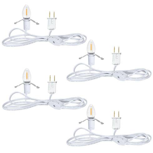 NETEHA 4 Pack 6Ft White Accessory Cord with C7 LED Bulbs, E12 Socket