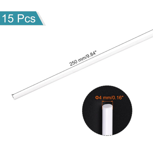 MECCANIXITY ABS Plastic Rod Round Solid Bar, 4 mm x 250 mm for DIY Model Making, Pack of 15 Pcs