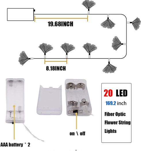 Lights,20LED Lights,14 Colorful Flower Fibre Optic Fairy Starburst Firework String FT Waterproof Fairy Lights Battery