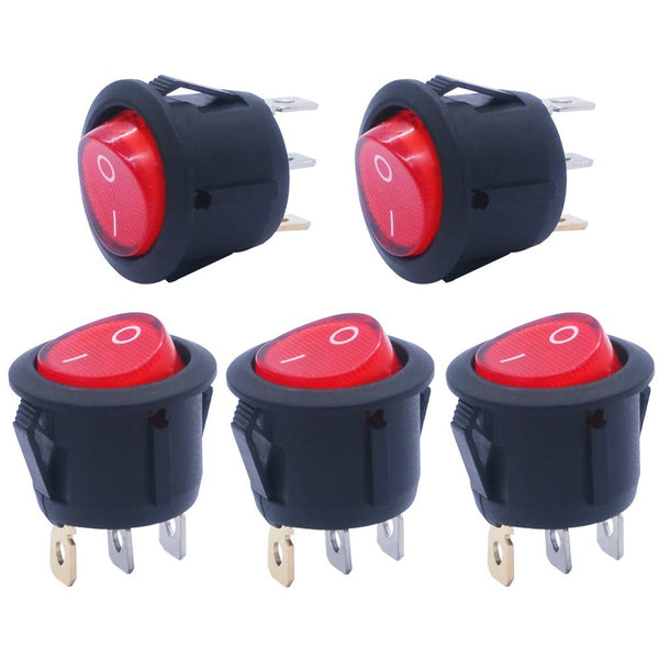 mxuteuk 5pcs Snap-in AC110/120V Lighted Round Rocker Switch, Illuminated Boat Toggle Power Switch Red Light