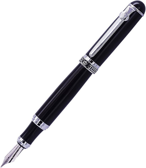 Duke Black Fountain Pen Gift Box Set - Double-Nibs Iridium Medium and Fude Calligraphy Nib for Office/Art