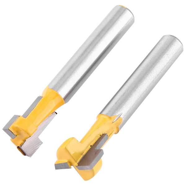 Oumefar 2pcs 1/4" Shank T-Slot Cutter Router Bit Yellow T Slot Keyhole Router Bit Set 3/8" & 1/2" Cutting Edge