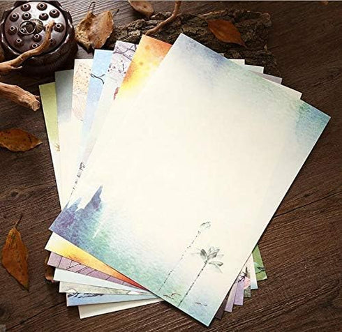 Retro A4 Stationery Paper and Envelopes Set, 32 Sheets Writing Paper and 12 Envelopes, Old Age Printer Paper