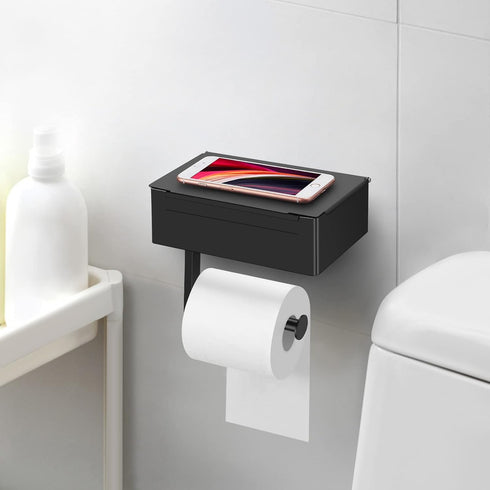 Toilet Paper Holder with Shelf,Flushable Wet Wipes Dispenser for Bathroom,Toilet Paper Holder with Storage, Stainless