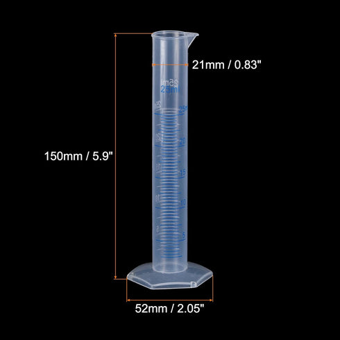 uxcell Plastic Graduated Cylinder, 25ml Measuring Cylinder, Test Tube Beakers, 2-Sided Metric Marking, Clear Hex Base for Lab Home 10Pcs