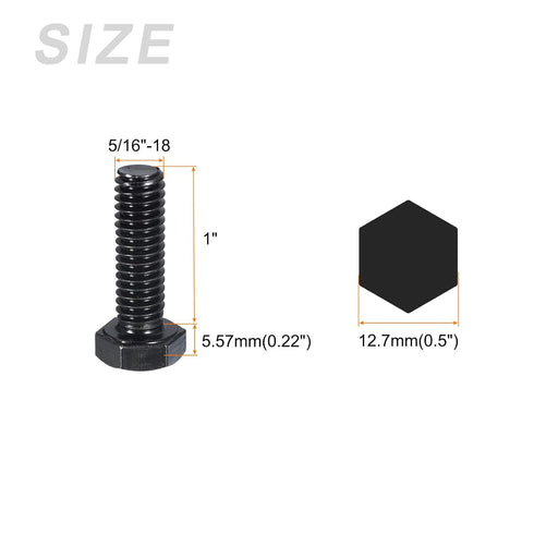 25Pcs Hex Bolts (5/16-18x1"), 304 Stainless Steel UNC Fully Threaded Hex Head Screw Bolt for Furniture Repair, Black
