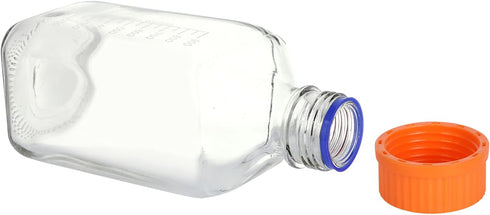 4 Pack 1000 mL Graduated Square Glass Bottle with GL45 Orange Polypropylene Screw Cap