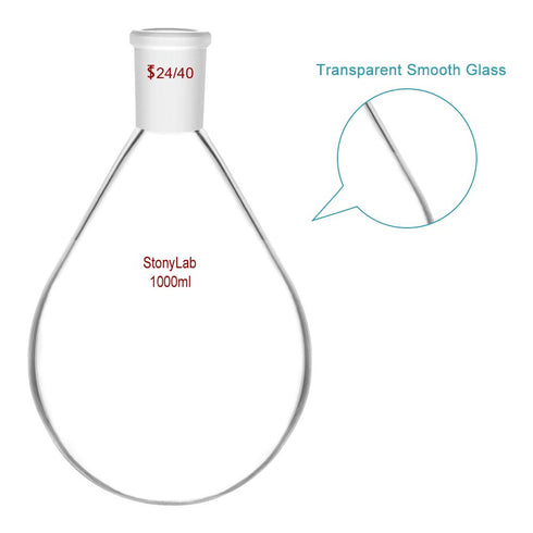 Stonylab Borosilicate Single Neck Glass Heavy Wall Recovery Flask Rotary Evaporator Flask, 1L with 24/40 Outer Joint