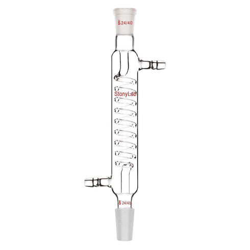 StonyLab Borosilicate Glass Graham Condenser, 200mm Jacket Length, 24/40 Joint Lab Glass