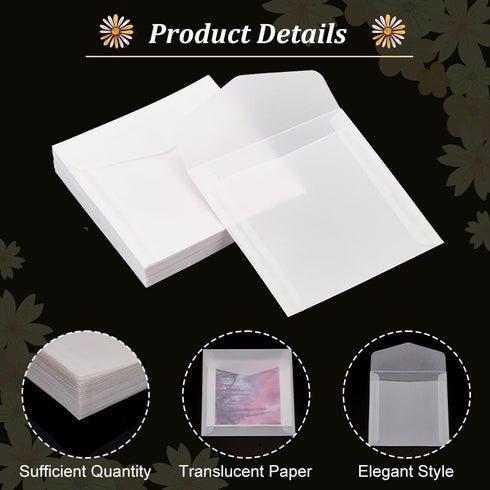 PH PandaHall 50pcs Glassine Envelopes - 4.7x4.7'' White Translucent Paper Envelopes for Weddings & Crafts