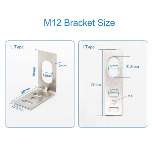 M8 M12 M18 SN04 L-Shaped Straight I Type Mounting Iron Bracket for Inductive Proximity Sensor (10 Pack, M12-I TYPE)