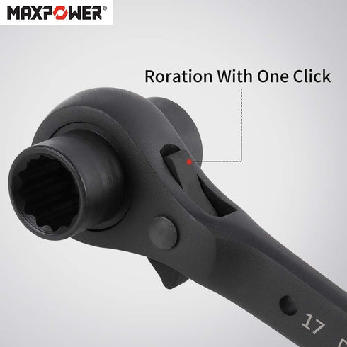 2PCS Set, 7/8 inch 3/4 inch, 17 mm 19 mm MAXPOWER Scaffold Wrench Dual Socket Scaffold x and Metric x Spud Ratchet