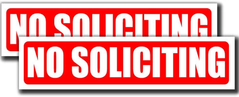 No Soliciting Sign, Two Pack Stickers for Door or Window, Small Vinyl Decal Signs for Home Office Business