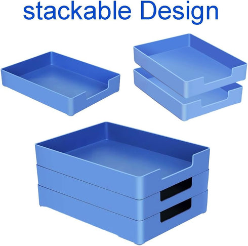 Desk Letter Tray, 2PCS A4 Size Plastic Stackable File Document Organizer for Office Desktop Paper Holder, Blue