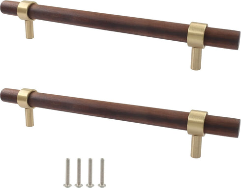 Piutouyar 2 Pcs Walnut Cabinet Pulls,160mm/6-1/4 inch Hole Center Wood Drawer Handle Pulls,