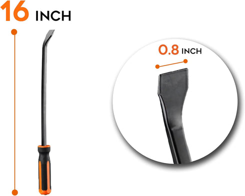 REXBETI 16 Inch Pry Bar Set, Thicker Strike Cap Handle, Black Orange, Comfortable Non-Slip