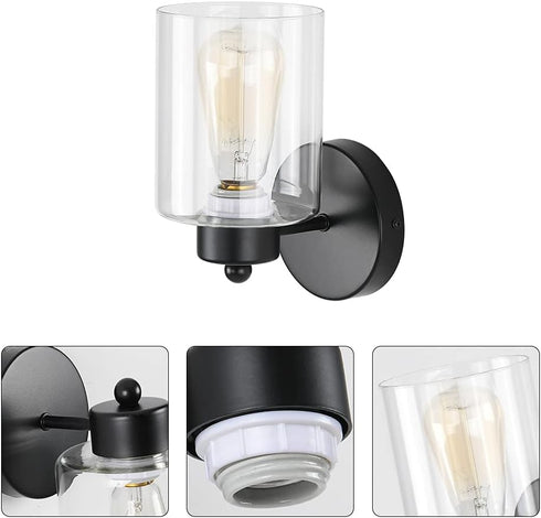 KENMI Metal Sconces Wall Lighting with Clear Glass Shade,Bathroom Black Vanity Light Matte Black Wall Sconce, Matte