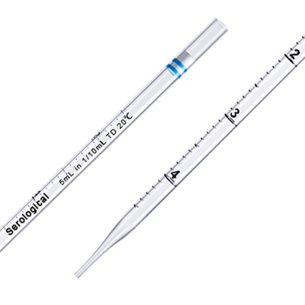 Polystyrene Serological Pipettes, 5ml Graduated Plastic Pipette, Individually Wrapped Sterile, Pack of 100
