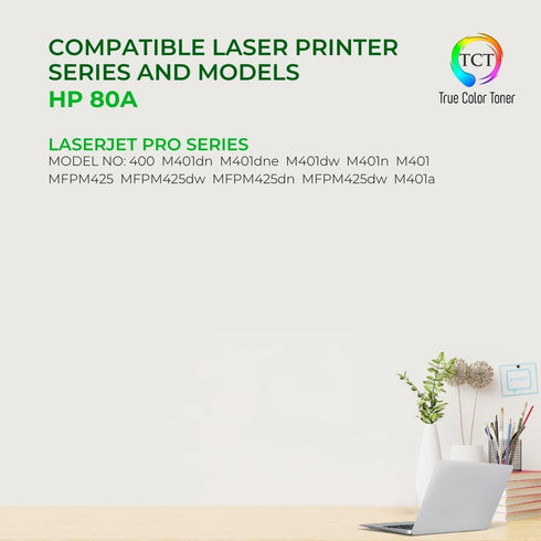 TCT Premium Compatible Toner Cartridge Replacement for HP 80A CF280A Black, Works with HP Laserjet Pro 400 Series