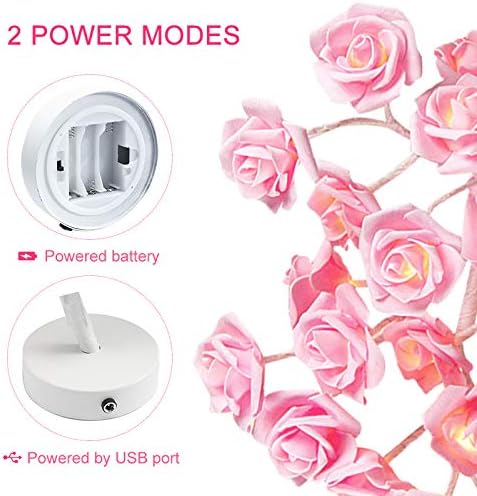 LenoRis 24 Table Lamp Rose Flower Desk Tree Lamp with Warm White LED Lights USB/Battery Operated Gift for Women Teens