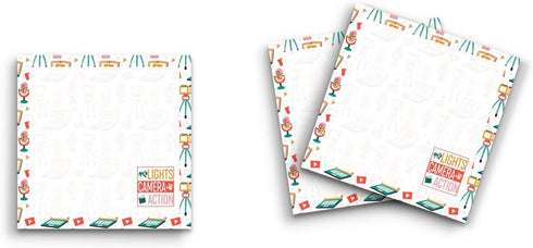 Sticky Notes 12 Pack, 3"x3", 50 Sheets/Pad, Lights Camera Action YouTube Blogger, Cute Funny Memo Note Pads