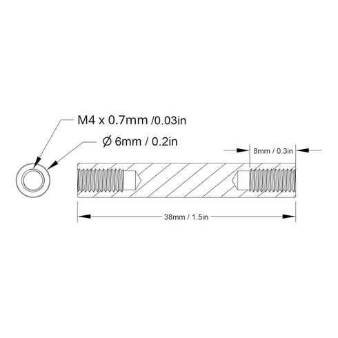 4PCS Female Screw Round Standoff 38mm Aluminum Standoff Screw Nut Threaded Pillar for Robotics Various Connection
